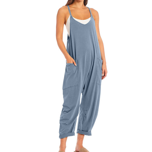 SeeLuNa Womens Casual Sleeveless Jumpsuits V-Neck Spaghetti Strap Wide Leg Romper Overalls Jumpsuit with Pockets(Blue Gray,S) SeeLuNa Womens Casual Sleeveless Jumpsuits V-Neck Spaghetti Strap Wide Leg Romper Overalls Jumpsuit with Pockets(Blue Gray,S)