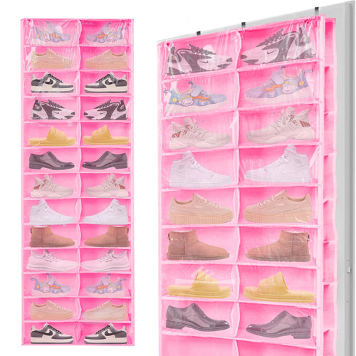 1PCS Pink Over the Door Shoe Organizer with 26 Clear PVC Pockets Hanging Shoe Rack for Door Shoe Holder, Shoe Shelves with Hooks for Wall Closet Storage (Pink) 1PCS Pink Over the Door Shoe Organizer with 26 Clear PVC Pockets Hanging Shoe Rack for Door Shoe Holder, Shoe Shelves with Hooks for Wall Closet Storage (Pink)