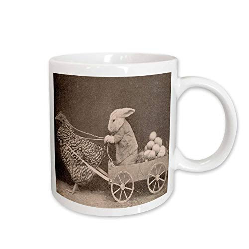3dRose Victorian Photo Rooster Pulling Bunny Ceramic Mug, 15-Ounce
