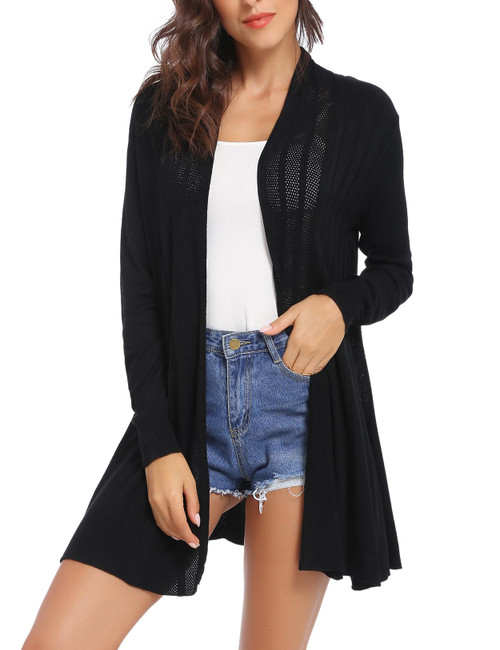 iClosam Women Spring Open Front Cardigans Long Sleeve Lightweight Crochet Knit Cardigan Sweater Black iClosam Women Spring Open Front Cardigans Long Sleeve Lightweight Crochet Knit Cardigan Sweater Black