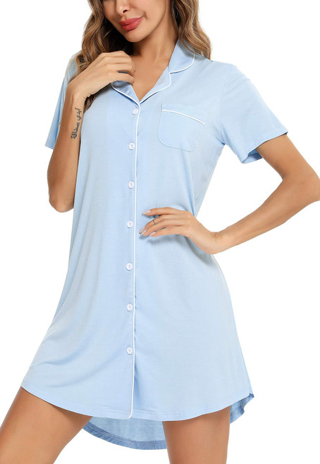 Samring Nightgown Button Down Nightshirt Short Sleeve Pajama Top Boyfriend Sleepshirt Nightdress for Women Sky Blue M Samring Nightgown Button Down Nightshirt Short Sleeve Pajama Top Boyfriend Sleepshirt Nightdress for Women Sky Blue M