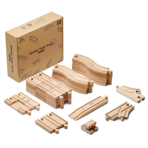 SainSmart Jr. Wooden Train Track 52 PCS, Track Expansion Compatible with All Major Brands Toddler Railway Toy Train Set Boys Train Set 3+
