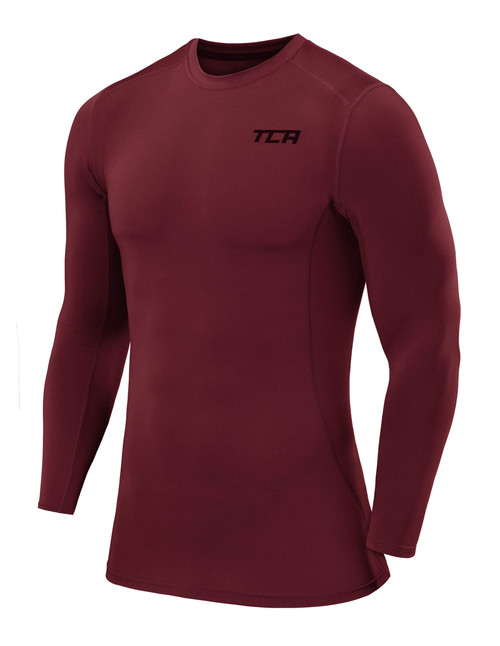 TCA Boys' Pro Performance Long Sleeve Running Compression Base Layer Top - Crew Neck - Cabernet, XL Boy (12-14 Years)