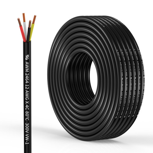 12 Gauge 4 Conductor Electrical Wire Oxygen-Free Copper Cable 10FT/3.1M Flexible Low Voltage Cable for LED Strips Lamps Lighting Residential Wiring car Circuit(12/4AWG-10FT)