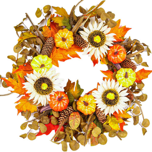 ChamBay Fall Wreaths for Front Door, 22 Inch Fall Wreath with Large Artificial Sunflowers Muticolor Pumpkins and Maple Leaves, Front Door Wreath for Autumn Thanksgiving Harvest Decor Indoor Outdoor ChamBay Fall Wreaths for Front Door, 22 Inch Fall Wreath with Large Artificial Sunflowers Muticolor Pumpkins and Maple Leaves, Front Door Wreath for Autumn Thanksgiving Harvest Decor Indoor Outdoor