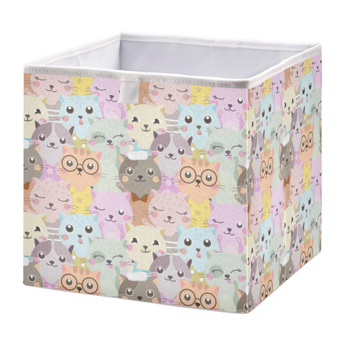 Emelivor Colorful Cat Cube Storage Bin Foldable Storage Cubes Waterproof Toy Basket for Cube Organizer Bins for Toys Closet Kids Nursery Boys Girls Clothes Book - 15.75x10.63x6.96 IN