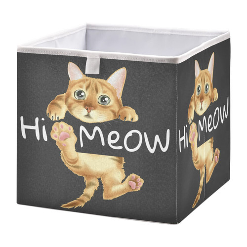Emelivor Funny Cat Cute Cube Storage Bin Foldable Storage Cubes Waterproof Toy Basket for Cube Organizer Bins for Kids Nursery Book Bathroom Closet Girls Boys - 15.75x10.63x6.96 IN