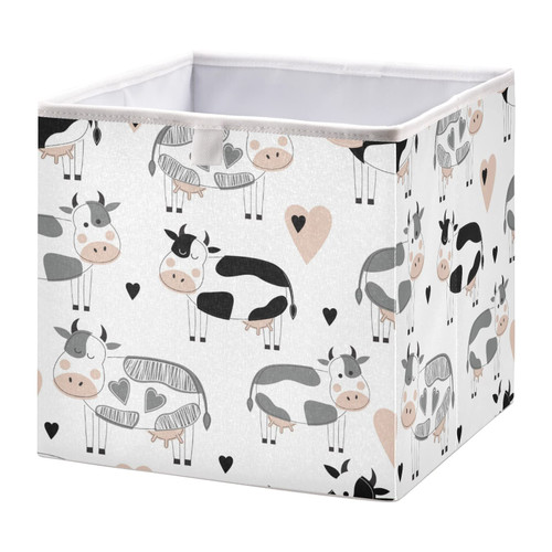 Emelivor Cute Cows Cube Storage Bin Foldable Storage Cubes Waterproof Toy Basket for Cube Organizer Bins for Toys Closet Kids Nursery Boys Girls Clothes Book - 15.75x10.63x6.96 IN