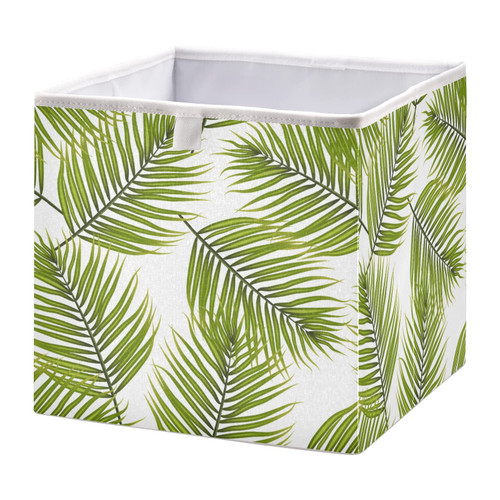 Emelivor Summer Palm Leaves Cube Storage Bin Foldable Storage Cubes Waterproof Toy Basket for Cube Organizer Bins for Toys Nursery Kids Closet Book Bathroom Office - 15.75x10.63x6.96 IN