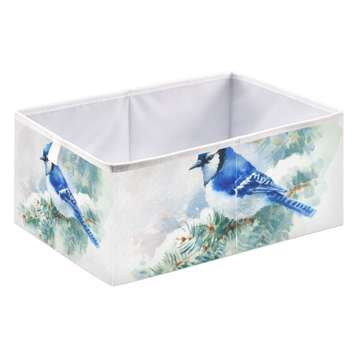 Bird Blue Jay Storage Basket Storage Bin Rectangular Collapsible Laundry Baskets Cloth Baskets Containers Organizer for Home Office Dorm Shelf