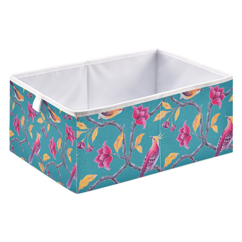 Spring Flowers Birds Storage Basket Storage Bin Rectangular Collapsible Laundry Baskets Toy Storage Box Organizer for Home Office Dorm Shelf