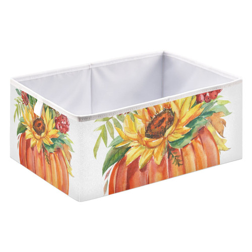 Autumn Sunflowers Pumpkins Storage Basket Storage Bin Rectangular Collapsible Laundry Baskets Toy Storage Box Organizer for Home Office Dorm Shelf