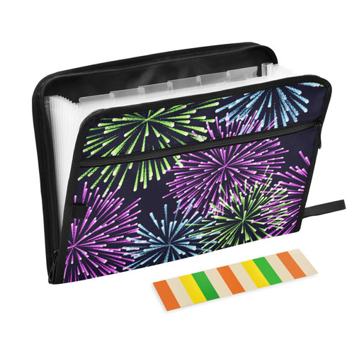 Fireworks Accordion File Organizer Portable Document Receipt Organizer File Folders with Pockets Labels Expandable File Folder for Papers Documents Receipts