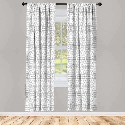 Ambesonne Geometric Window Curtains, Continuous Pattern with Abstract Concave Shapes and Triangles Print, Lightweight Decor 2-Panel Set with Rod Pocket, Pair of - 28" x 95", Charcoal Grey and White