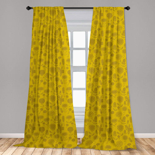 Ambesonne Botanical Window Curtains, Retro Style Garden Scattered Abstract and Floral, Lightweight Decor 2-Panel Set with Rod Pocket, Pair of - 28" x 84", Khaki Yellow