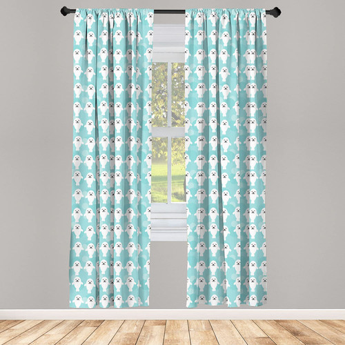 Ambesonne Sea Animals Window Curtains, Seals with Faces Smiling Cheerful Theme, Lightweight Decor 2-Panel Set with Rod Pocket, Pair of - 28" x 95", Turquoise Pale Blue