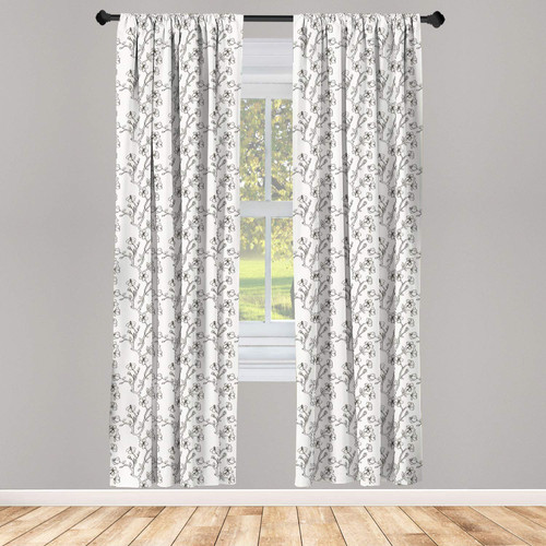 Ambesonne Floral Vintage Window Curtains, Continuous Design of Sakura Flowers Drawn by Hand on a Plain Background, Lightweight Decor 2-Panel Set with Rod Pocket, Pair of - 28" x 95", Dark Grey White