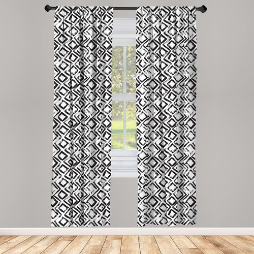 Ambesonne Rhombus Print Curtains, Paintbrush Drawn Doodle Style Bold Streaks on a Plain Backdrop, Window Treatments 2 Panel Set for Living Room Bedroom, Pair of - 28" x 95", Charcoal Grey and White