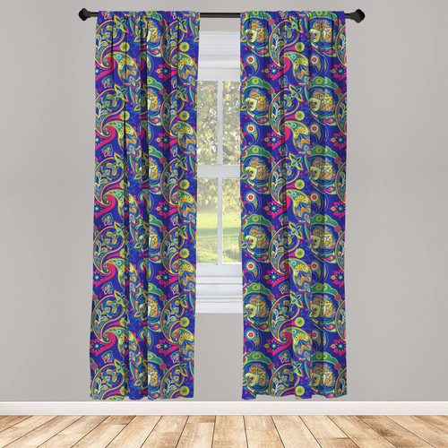 Ambesonne Paisley Window Curtains, Classic Persian Jacquard Boteh Ikat Motifs Old Welsh Pears Art, Lightweight Decor 2-Panel Set with Rod Pocket, Pair of - 28" x 95", Indigo and Olive Green