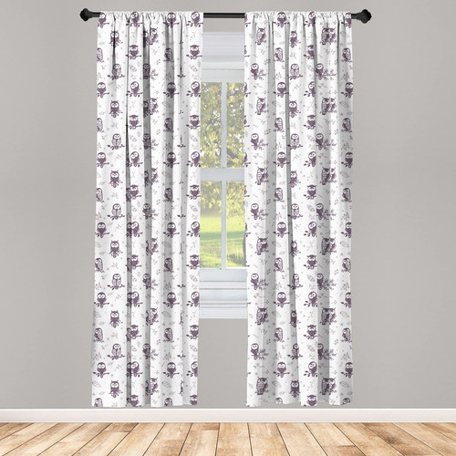 Ambesonne Owl Window Curtains, Cartoon Style Illustration of Birds on The Branches Mysterious Woods Print, Lightweight Decor 2-Panel Set with Rod Pocket, Pair of - 28" x 95", Eggplant and White Ambesonne Owl Window Curtains, Cartoon Style Illustration of Birds on The Branches Mysterious Woods Print, Lightweight Decor 2-Panel Set with Rod Pocket, Pair of - 28" x 95", Eggplant and White