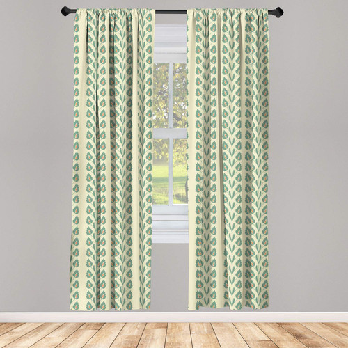 Ambesonne Floral Curtains, Vertical Wavy Ornament Lines and Graphic Flowers on Branch Pattern, Window Treatments 2 Panel Set for Living Room Bedroom, Pair of - 28" x 95", Jade Green Orange