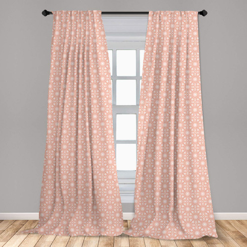 Ambesonne Coral Window Curtains, Flourish Pattern Mandala Motifs Classical Design, Lightweight Decor 2-Panel Set with Rod Pocket, Pair of - 28" x 84", White and Coral