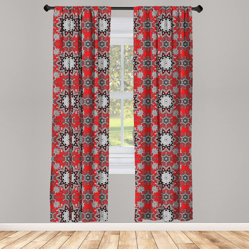 Ambesonne Mandala Window Curtains, Floral Swirls Leaves Lace Seem Hand Drawn Image Illustration, Lightweight Decor 2-Panel Set with Rod Pocket, Pair of - 28" x 95", Scarlet White