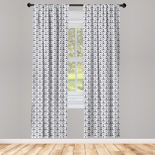 Ambesonne Geometric Window Curtains, Dotted Frames Anchors Pattern Chevron Style Zigzags Nautical Theme Image, Lightweight Decor 2-Panel Set with Rod Pocket, Pair of - 28" x 95", Blue White