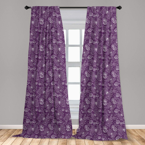Ambesonne Plum Curtains, Floral Romantic Pattern with Vintage Style White Butterflies Swirly Wings and Flowers, Window Treatments 2 Panel Set for Living Room Bedroom, Pair of - 28" x 95", White Plum Ambesonne Plum Curtains, Floral Romantic Pattern with Vintage Style White Butterflies Swirly Wings and Flowers, Window Treatments 2 Panel Set for Living Room Bedroom, Pair of - 28" x 95", White Plum
