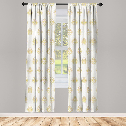 Ambesonne Vintage Curtains, Ornamental Tracery Inspired Swirl Curl Elements Vertical Borders with Dots, Window Treatments 2 Panel Set for Living Room Bedroom, Pair of - 28" x 95", Earth Yellow White