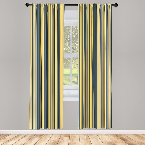 Ambesonne Geometric Curtains, Barcode Style Pattern in Retro Colors Straight Parallel Vertical Lines, Window Treatments 2 Panel Set for Living Room Bedroom, Pair of - 28" x 95", Dark Blue Grey Yellow