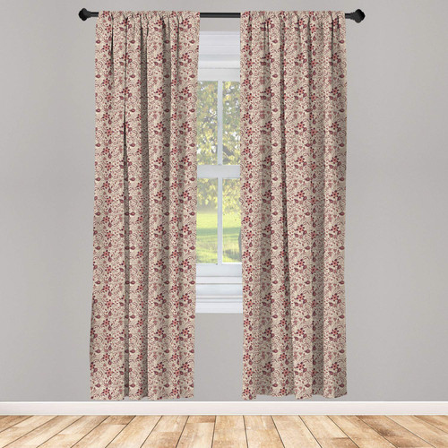 Ambesonne Floral Window Curtains, Blossoming Spring Meadow Pattern in Retro Style with Curly Details, Lightweight Decor 2-Panel Set with Rod Pocket, Pair of - 28" x 95", Maroon Coral