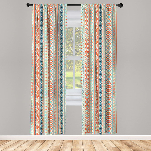 Ambesonne African Window Curtains, Vertical Geometrical Borders with Ornaments Folkloric Pattern, Lightweight Decor 2-Panel Set with Rod Pocket, Pair of - 28" x 95", Orange Blue Pale Yellow