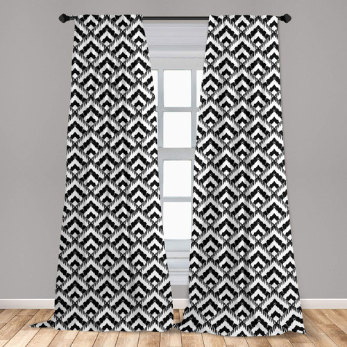 Ambesonne Black and White Window Curtains, Hand Drawn Herringbone Lines Pattern Monochrome Geometric Arrangement, Lightweight Decor 2-Panel Set with Rod Pocket, Pair of - 28" x 95", Dark Grey