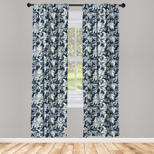 Ambesonne East Window Curtains, Floral Illustration Oriental Eastern Style with Traditional Influences, Lightweight Decor 2-Panel Set with Rod Pocket, Pair of - 28" x 95", Blue Grey