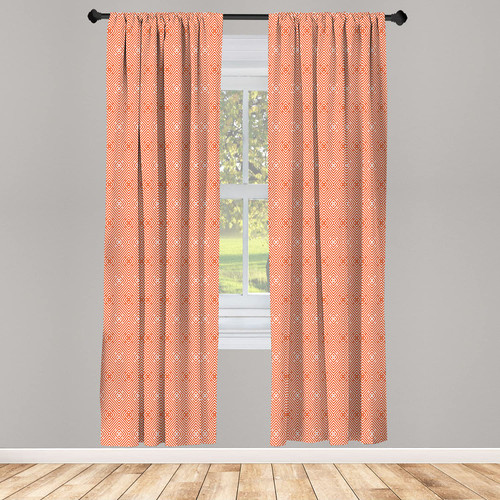 Ambesonne Burnt Orange Window Curtains, Rhombuses in Bullseye Pattern with Herringbone Zigzag Stripes, Lightweight Decor 2-Panel Set with Rod Pocket, Pair of - 28" x 95", Burnt Orange and White
