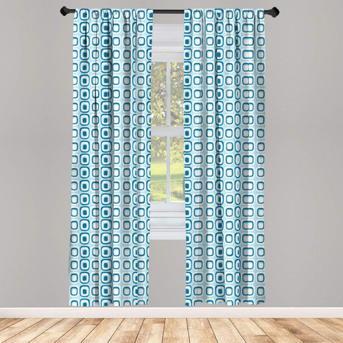 Ambesonne Blue and White Window Curtains, Retro Modern Pattern with Square Shapes Pastel and Geometric, Lightweight Decor 2-Panel Set with Rod Pocket, Pair of - 28" x 95", Blue White