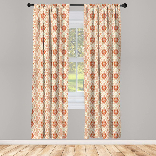 Ambesonne Antique Window Curtains, Botanical Nature Pattern with Vintage Byzantine Floral Design Elements, Lightweight Decor 2-Panel Set with Rod Pocket, Pair of - 28" x 95", Beige Rust