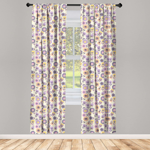 Ambesonne Spring Window Curtains, Graphic Flowers as Daisies and Tulips with Stems and Leaves Illustration, Lightweight Decor 2-Panel Set with Rod Pocket, Pair of - 28" x 95", Multicolor