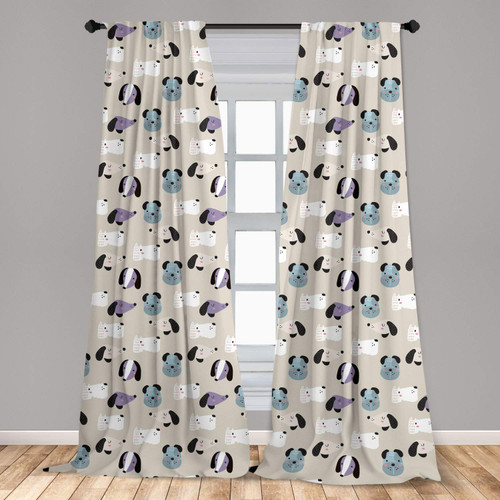 Ambesonne Dog Window Curtains, Style Cartoon Puppy Faces Animals with Side and Front View Portraits, Lightweight Decor 2-Panel Set with Rod Pocket, Pair of - 28" x 95", Multicolor