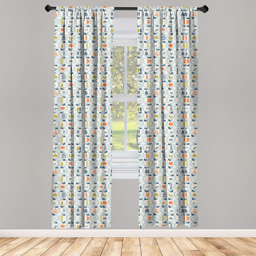 Ambesonne Scandinavian Curtains, Apples and Leaves Pattern Abstract Fruit Design Bountiful Harvest, Window Treatments 2 Panel Set for Living Room Bedroom, Pair of - 28" x 95", Pale Blue Orange Green