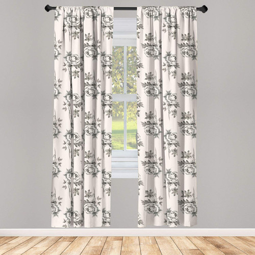 Ambesonne Floral Window Curtains, Hand Drawn Composition Romantic Watercolor Style Roses Feminine Design, Lightweight Decor 2-Panel Set with Rod Pocket, Pair of - 28" x 95", Pale Rose Ivory and Grey