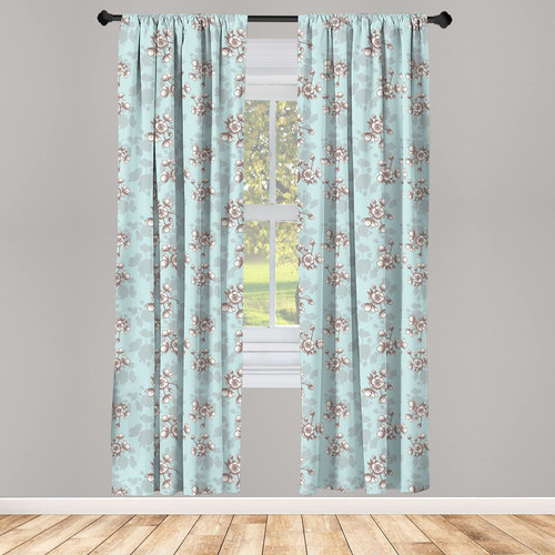 Ambesonne Garden Curtains, Flower Blossom with Pastel Colored Background Hand Sketch Wedding Romantic, Window Treatments 2 Panel Set for Living Room Bedroom, Pair of - 28" x 95", Pale Blue Grey White