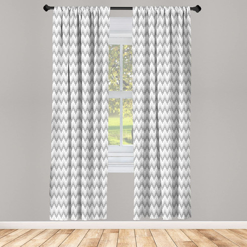 Ambesonne Grey Geometric Window Curtains, Style Ziggurat Inspired Pattern Pixel Motifs with Ombre Effect, Lightweight Decor 2-Panel Set with Rod Pocket, Pair of - 28" x 95", Grey Pale Grey and White
