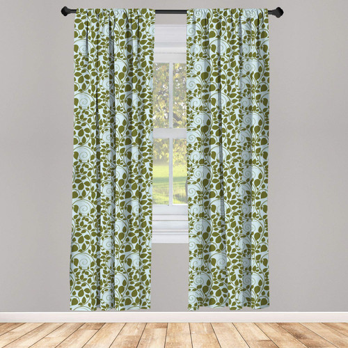 Ambesonne Leaves Window Curtains, Hand Drawn Silhouettes of Swirled Stalks Foliage Simplistic Illustration, Lightweight Decor 2-Panel Set with Rod Pocket, Pair of - 28" x 95", Pale Blue Reseda Green