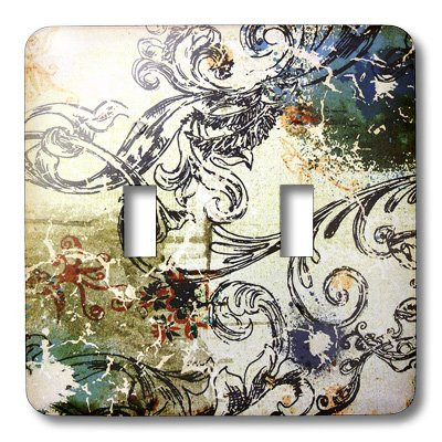 3dRose lsp_43753_2 Double Toggle Switch with Painted Navy Blue Aqua Scroll Pattern