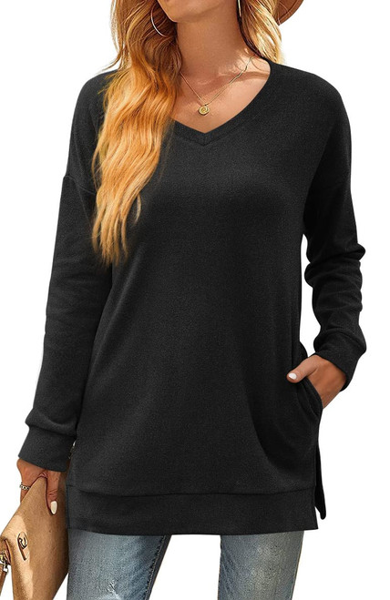 Aloodor Sweatshirt for Women Long Sleeve Fall Tunic Tops Wear with Leggings Black S