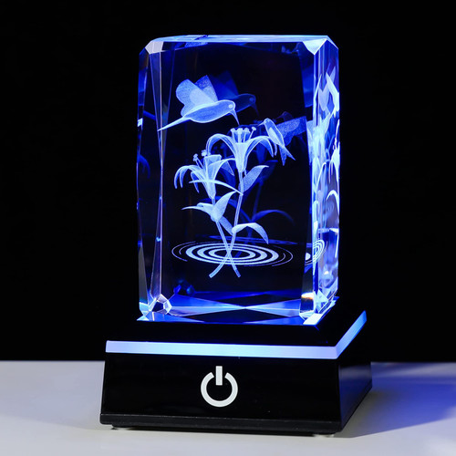 Movdyka Hummingbird Gifts for Women Men Unique, 3D Crystal Etched Hummingbird Figurines with Lily Flowers Colorful Night Light, Glass Paperweight for Crystal Lover