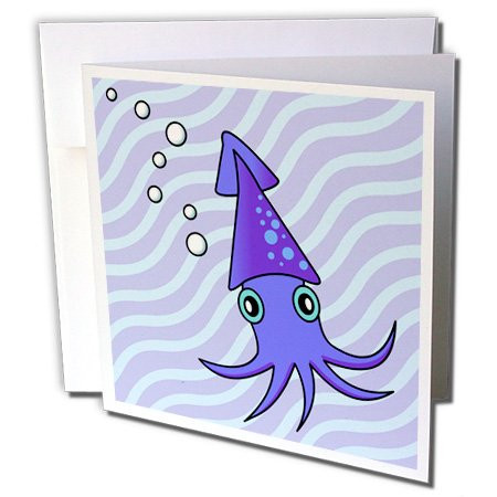 3dRose Cute Purple and Blue Squid - Greeting Cards, 6 x 6 inches, set of 12 (gc_13790_2)