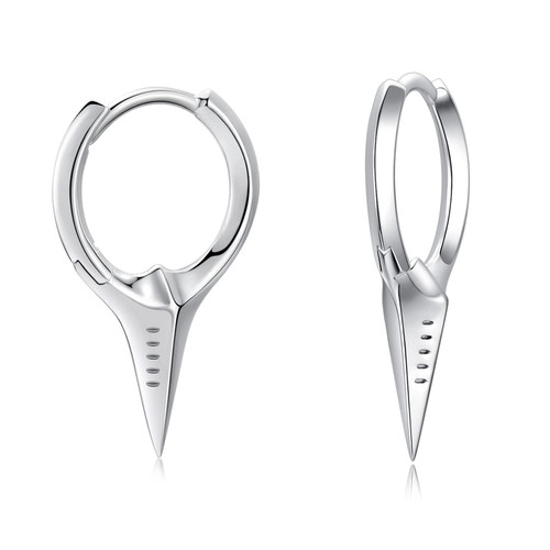 Spike Earrings 925 Sterling Silver Sword Cross Huggie Hoop Earrings Small Dagger Dangle Drop Hoop Earrings Hypoallergenic Earrings for Women Men (Silver)
